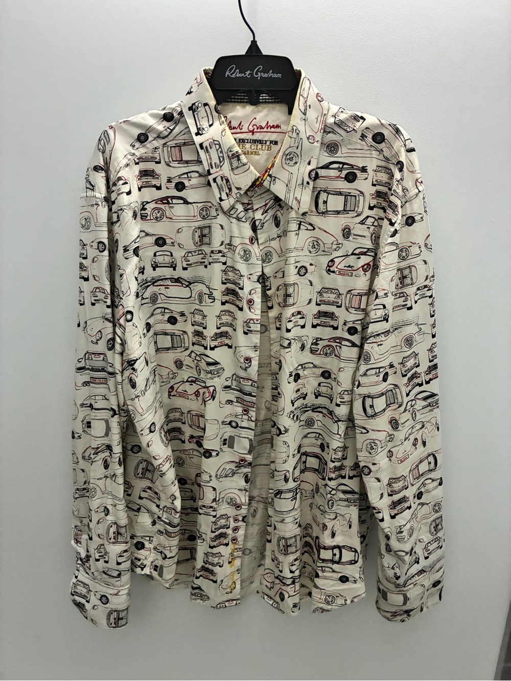 Robert Graham PORSCHE HAND-SIGNED Men's Cream Car-Print Button-Up Shirt